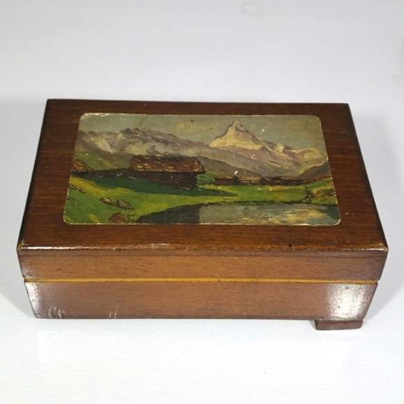 Antique Beautiful Wood Music Handcrafted Jewelry Box Made In Switzerland - Picture 1 of 16